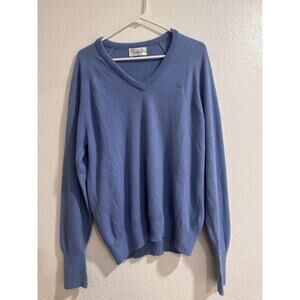 Christian Dior Sweater Mens M Blue V Neck Orlon Acrylic Logo USA Light Blue
